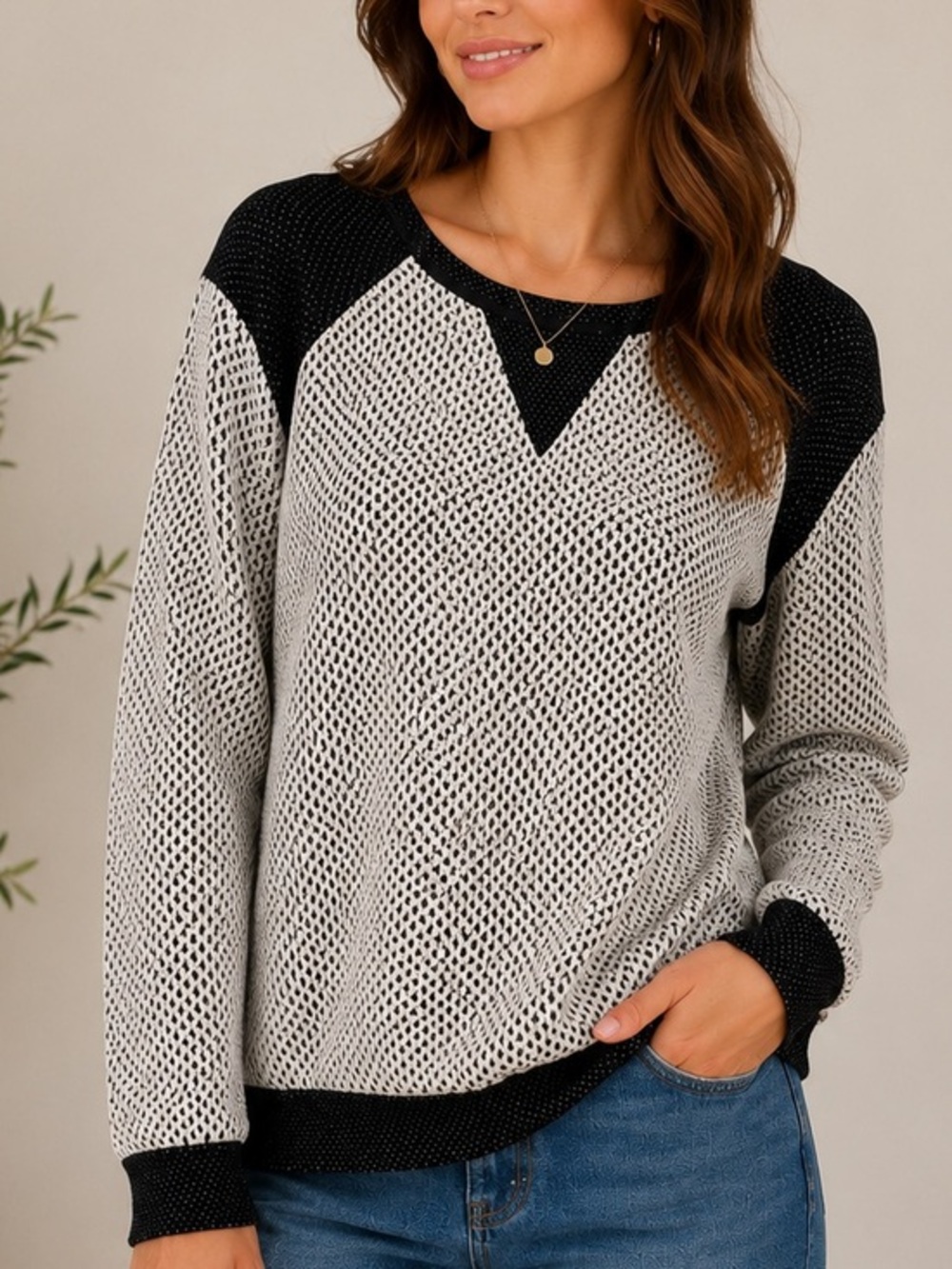 Maison Scotch Jolie Vagabonde Textured Tunic Sweater Black Ivory Size 1 / Small